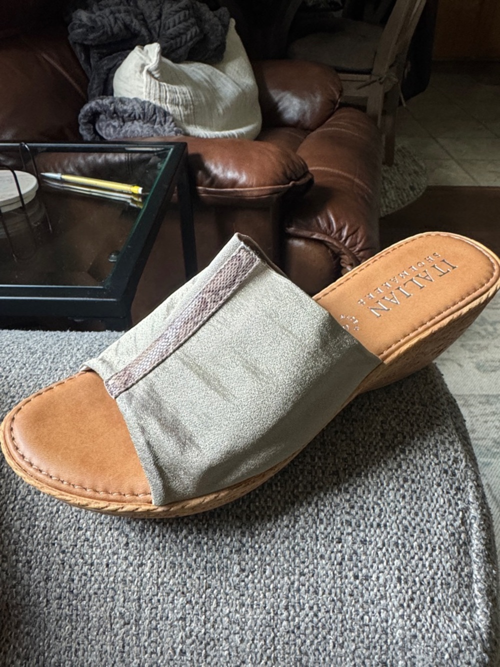 Italian Shoemakers  Metallic Slip-On Sandal with Tan Footbed